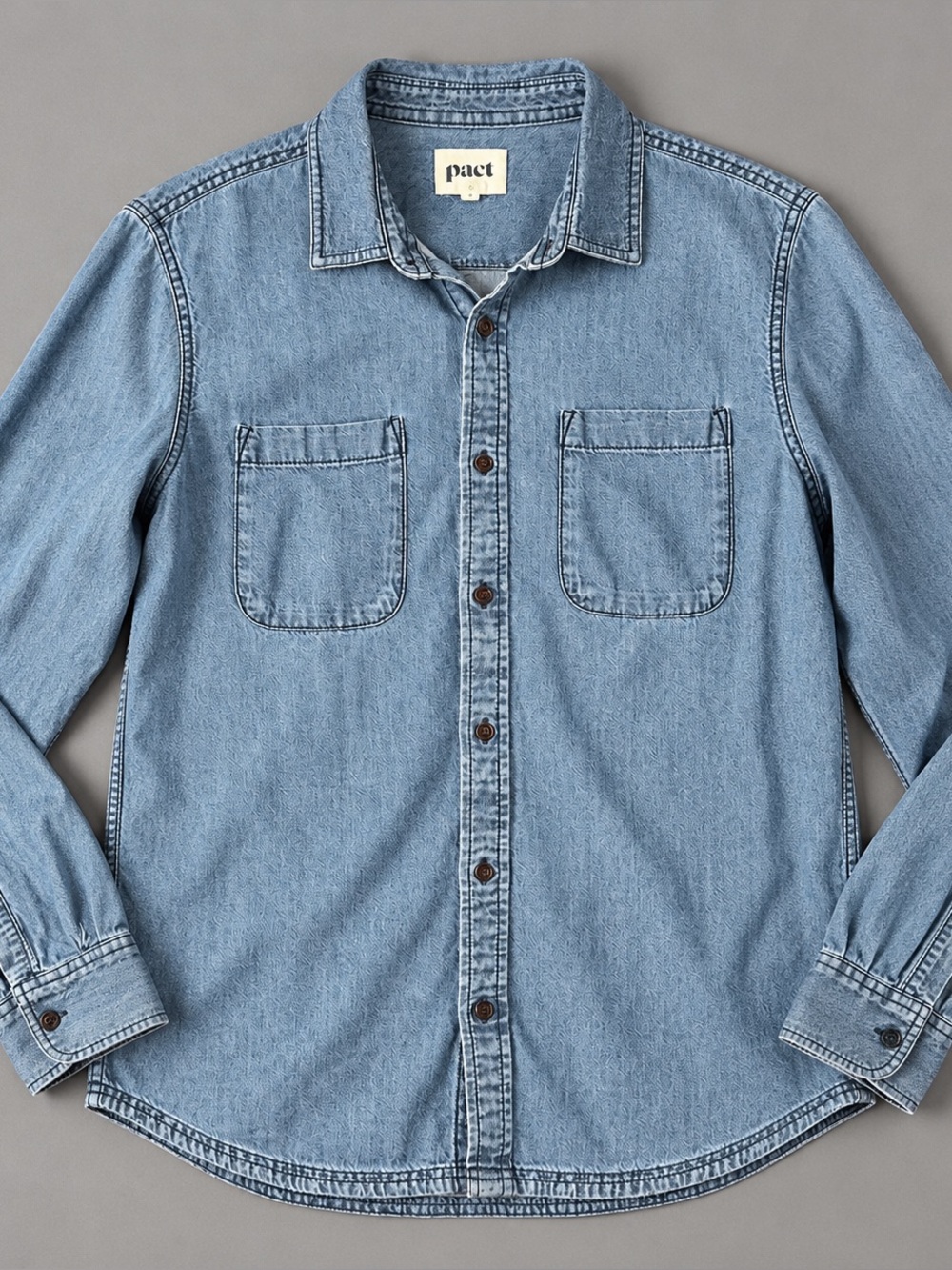 Pact Men's Chambray Ranch Button Up Shirt M (Fits S) Organic Cotton Denim Blue